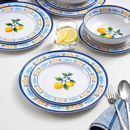 12-Piece Melamine Dinnerware Set, Unbreakable Lemon Dish Set - Image 4