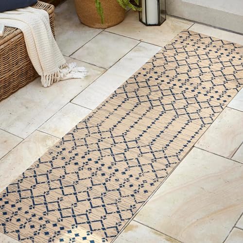 JONATHAN Y Moroccan Geometric Indoor Outdoor Runner Rug 2X8 Beige/Navy, Ourika Textured Weave for Backyard, Patio, Porch, Easy-Cleaning, High Traffic, Pet-Friendly, Non-Shedding (SMB108H-28) - Image 3