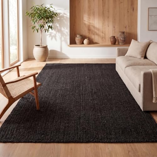 JONATHAN Y Pata Hand Woven Chunky Jute Black Indoor Area Rug, 4x6, Bohemian, Rustic, Cottage, Easy-Cleaning for Living Room, Bedroom, Kitchen, Non-Shedding (NRF102E-4) by JONATHANY