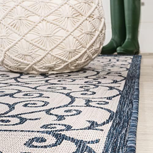 JONATHAN Y Vintage Filigree Indoor Outdoor Runner Rug 2X10 Blue/Cream, Madrid Textured Weave for Backyard, Patio, Porch, Easy-Cleaning, High Traffic, Pet-Friendly, Non-Shedding (SMB107F-210) - Image 6