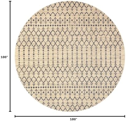 JONATHAN Y Moroccan Geometric Indoor Outdoor Round Area Rug 9 Ft Beige/Navy, Ourika Textured Weave for Backyard, Patio, Porch, Easy-Cleaning, High Traffic, Pet-Friendly, Non-Shedding (SMB108H-9R) - Image 2