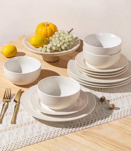 TheTerra Ceramic Dinnerware Set for 4, 12-Piece Plates and Bowls Set - Image 5