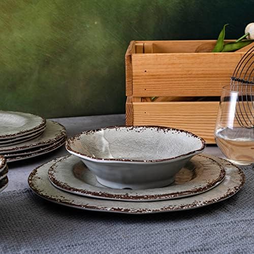 LEHAHA Farmhouse Melamine Dishes Dinnerware Set, Kitchen Dining Set for 4 - Image 2