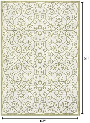 JONATHAN Y Vintage Filigree Indoor Outdoor Area Rug 5X8 Green/Cream, Madrid Textured Weave for Backyard, Patio, Porch, Easy-Cleaning, High Traffic, Pet-Friendly, Non-Shedding (SMB107H-5) - Image 2