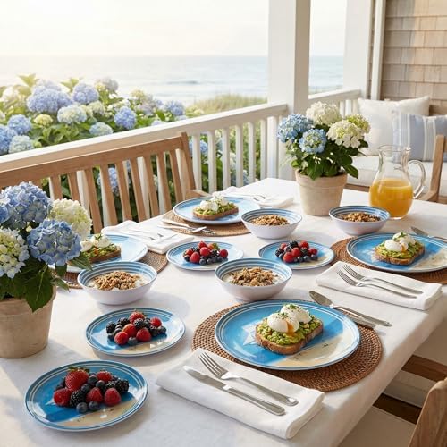 Outdoor Melamine Dinnerware Set for 4, 12-Piece Sailboat Plates and Bowls - Image 3