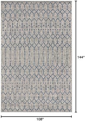 JONATHAN Y Moroccan Geometric Indoor Outdoor Area Rug 9X12 Light Gray/Navy, Ourika Textured Weave for Backyard, Patio, Porch, Easy-Cleaning, High Traffic, Pet-Friendly, Non-Shedding (SMB108A-9) - Image 2