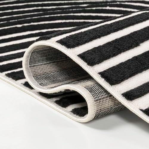 JONATHAN Y Hallie High-Low Curve Black/White 2x8 Indoor Runner Rug, Minimalist Geometric, Modern, Non-Shedding, Stain Resistant for Bedroom, Living Room, Kitchen (SCN100F-28) - Image 4