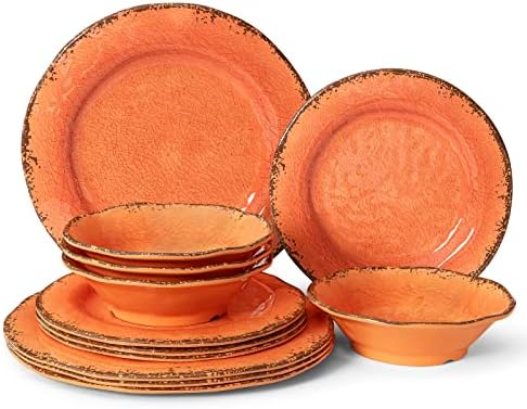LEHAHA 12 Piece Crackle Lightweight Melamine Dinnerware Sets-Service for 4 by LEHAHA