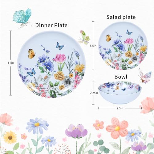 12-Piece Melamine Dinnerware Sets - Plates And Bowls Sets Floral - Image 2