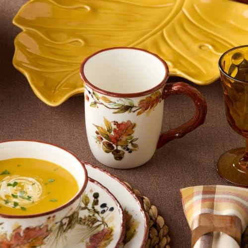 Autumn Meadows 16-Piece DINNERWARE SET, SERVICE for 4 — Complete harvest table artistry for four, uniting hand-painted botanicals, warm russet rims, and the golden glow of the season. - Image 5