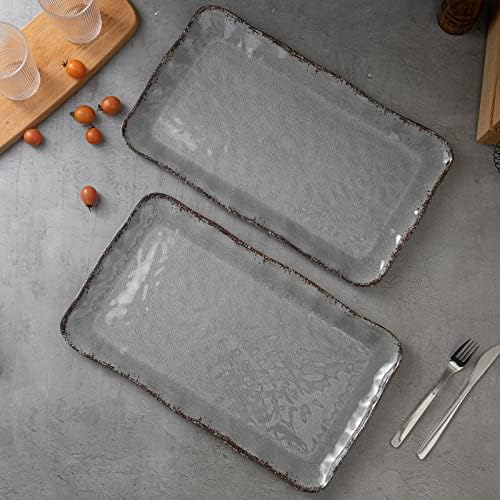 LEHAHA Melamine Crackled Rustic Serving Platter Set of 2, Rectangular Trays - Image 2