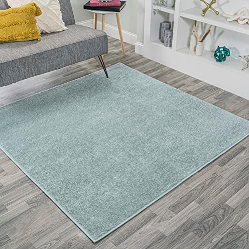 JONATHAN Y Haze Solid Low-Pile Aqua Blue 9x9 Square Indoor Area Rug, Coastal,Bohemian,Minimalist,Classic, Easy-Cleaning for Living Room,Bedroom,Kitchen,Pet Friendly,Non-Shedding (SEU100S-9SQ) by JONATHANY