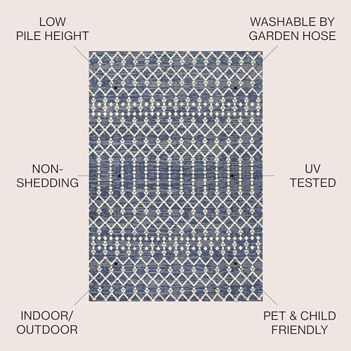 JONATHAN Y Moroccan Geometric Indoor Outdoor Round Area Rug 9 Ft Navy/Beige, Ourika Textured Weave for Backyard, Patio, Porch, Easy-Cleaning, High Traffic, Pet-Friendly, Non-Shedding (SMB108K-9R) - Image 2