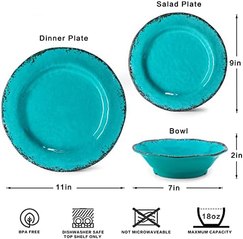 LEHAHA 12 Piece Vintage Melamine Dinnerware Sets, Farmhouse Plates and Bowl - Image 6