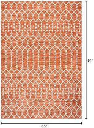 JONATHAN Y Moroccan Geometric Indoor Outdoor Area Rug 5X8 Orange/Cream, Ourika Textured Weave for Backyard, Patio, Porch, Easy-Cleaning, High Traffic, Pet-Friendly, Non-Shedding (SMB108P-5) - Image 2