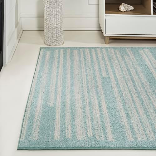 JONATHAN Y Khalil Modern Berber Stripe Turquoise/Cream Indoor Area Rug, 5x8, Contemporary, Bohemian, Easy-Cleaning for Living Room, Bedroom, Kitchen, Pet Friendly, Non-Shedding (MOH207D-5) - Image 3