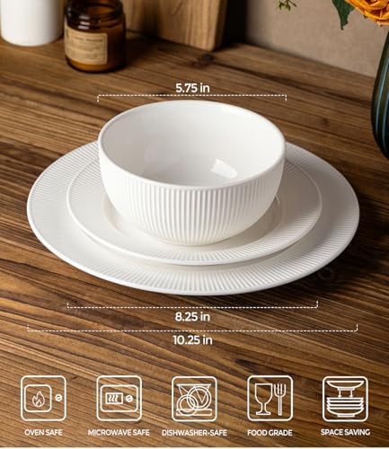 TheTerra Ceramic Dinnerware Set for 4, 12-Piece Plates and Bowls Set - Image 2