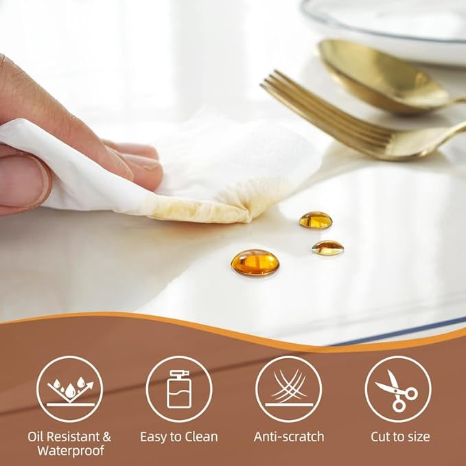 Warmstar Clear Table Cover Protector 40 x 80 Inch,1.5mm Thick Plastic Table Cover Rectangle,PVC Clear Table Protector,Desk Protector Mat for Kitchen, Dresser, Writing Desk，Dining Room Table
