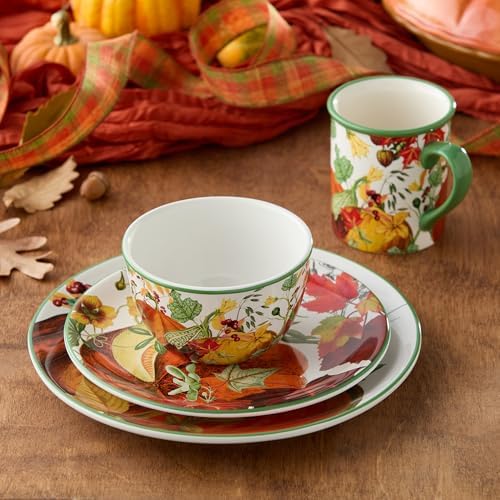 Harvest Fields 16-Piece Ceramic Dinnerware Set, Service for 4 – Rustic Farmhouse Plates, Mugs & Bowls for Cozy Dining & Entertaining - Image 4