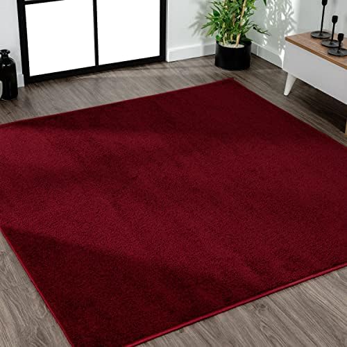 JONATHAN Y Haze Solid Low-Pile Dark Red 9x9 Square Indoor Area Rug, Coastal,Bohemian,Minimalist,Classic, Easy-Cleaning for Living Room,Bedroom,Kitchen,Pet Friendly,Non-Shedding (SEU100Q-9SQ) by JONATHANY
