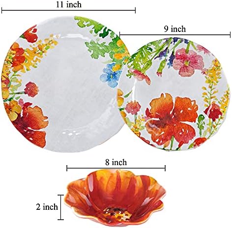 UPware 12 Piece Floral Melamine Dinnerware Sets, Outdoor Dishes Set, Plates and Bowls Sets, Service for 4, Multicolor - Image 3