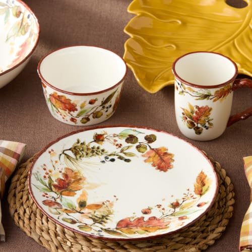 Autumn Meadows DINNER PLATES, SET OF 4 —generous 11-inch canvases where harvest botanicals bloom in amber, sienna, and gold, anchoring every place setting with the warmth of the season. - Image 3