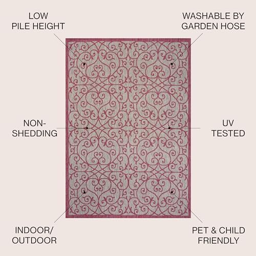 JONATHAN Y Vintage Filigree Indoor Outdoor Area Rug 9X12 Light Gray/Fuchsia, Madrid Textured Weave for Backyard, Patio, Porch, Easy-Cleaning, High Traffic, Pet-Friendly, Non-Shedding (SMB107I-9) - Image 3