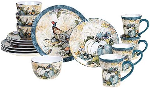 Harvest Gatherings 16-Piece Ceramic Dinnerware Set, Service for 4 – Multicolor Fall Plates, Bowls & Mugs with Pumpkin & Pheasant Design – Autumn Tableware for Thanksgiving, Cabin & Holiday Hosting by CERTIFIEDINTERNATIONAL