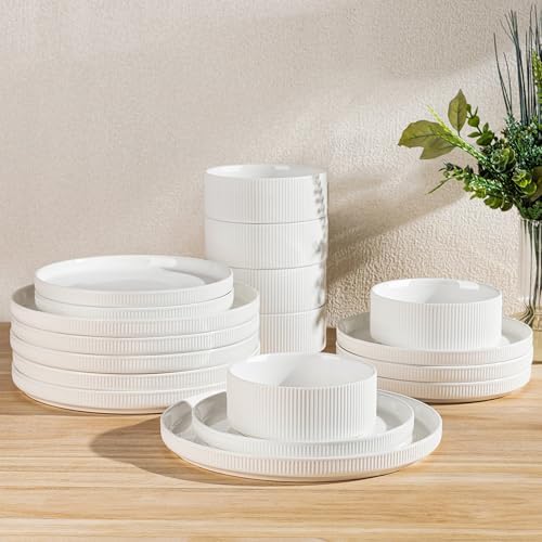 TheTerra Ceramic Dinnerware Set for 4, 18-Piece Plates and Bowls Set by TheTerra