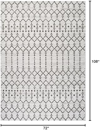 JONATHAN Y Moroccan Geometric Indoor Outdoor Area Rug 6X9 Cream/Black, Ourika Textured Weave for Backyard, Patio, Porch, Easy-Cleaning, High Traffic, Pet-Friendly, Non-Shedding (SMB108I-6) - Image 2