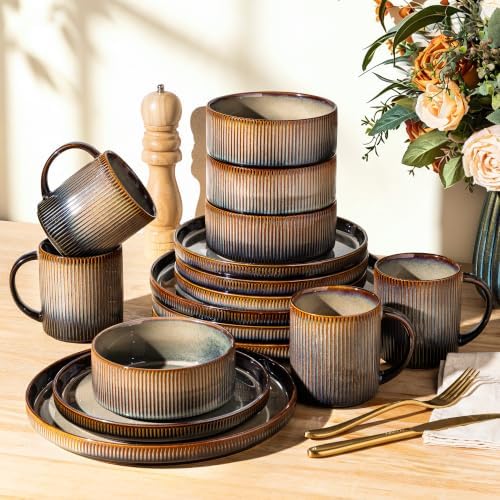 TheTerra Ceramic Dinnerware Set for 4, 16-Piece Plates and Bowls Set by TheTerra
