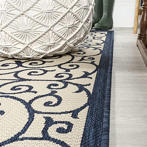JONATHAN Y Vintage Filigree Indoor Outdoor Round Area Rug 5 Ft Navy/Beige, Madrid Textured Weave for Backyard, Patio, Porch, Easy-Cleaning, High Traffic, Pet-Friendly, Non-Shedding (SMB107G-5R) - Image 4