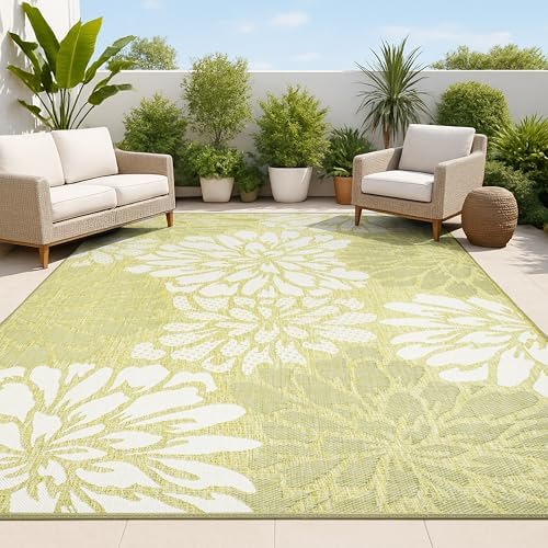 JONATHAN Y Floral Textured Weave Indoor Outdoor Area Rug 3X5 Green/Cream, Zinnia Modern for Backyard, Patio, Porch, Easy-Cleaning, High Traffic, Pet-Friendly, Non-Shedding (SMB110H-3) by JONATHANY