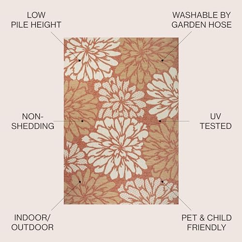 JONATHAN Y Floral Textured Weave Indoor Outdoor Round Area Rug 5 Ft Orange/Cream, Zinnia Modern for Backyard, Patio, Porch, Easy-Cleaning, High Traffic, Pet-Friendly, Non-Shedding (SMB110E-5R) - Image 2