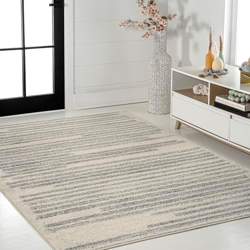JONATHAN Y Khalil Modern Berber Stripe Cream/Gray Indoor Area Rug, 5x8, Contemporary, Bohemian, Easy-Cleaning for Living Room, Bedroom, Kitchen, Pet Friendly, Non-Shedding (MOH207C-5) - Image 5