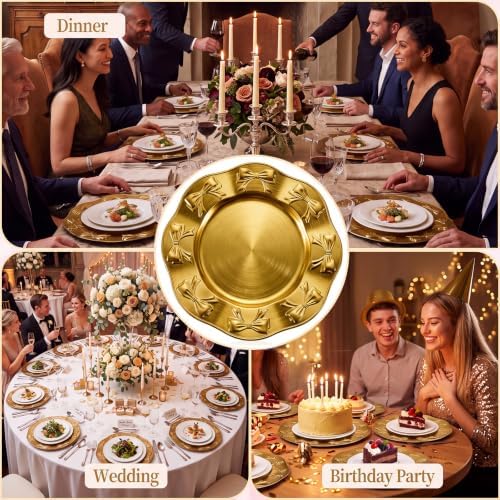 Havawish 8 Pcs 13 Inch Gold Bow Charger Plates - Image 5