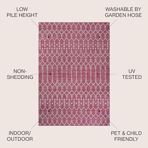 JONATHAN Y Moroccan Geometric Indoor Outdoor Area Rug 9X12 Fuchsia/Light Gray, Ourika Textured Weave for Backyard, Patio, Porch, Easy-Cleaning, High Traffic, Pet-Friendly, Non-Shedding (SMB108Q-9) - Image 3
