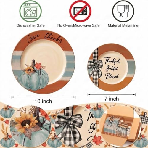 Havawish 7/10 Inch 12 Pcs Fall Melamine Salad Plates, Pumpkin Dinnerware - Image 2