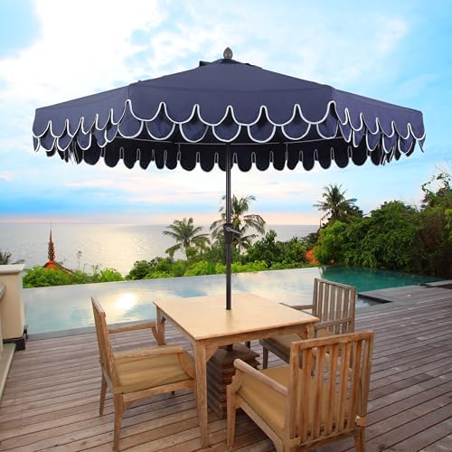 JONATHAN Y Tracy 9' Scalloped Market Patio Umbrella, Navy/Dark Brown - Image 2