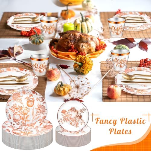 175 Pcs Rosh Hashanah Fall Plastic Dinnerware Set, Pomegranates, Brown - Image 6