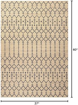 JONATHAN Y Moroccan Geometric Indoor Outdoor Area Rug 3X5 Beige/Navy, Ourika Textured Weave for Backyard, Patio, Porch, Easy-Cleaning, High Traffic, Pet-Friendly, Non-Shedding (SMB108H-3) - Image 2