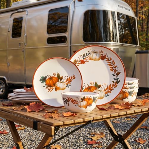 Fall Pumpkin Dinnerware Set for 4, 12-Piece BPA-Free Melamine Dinnerware - Image 6