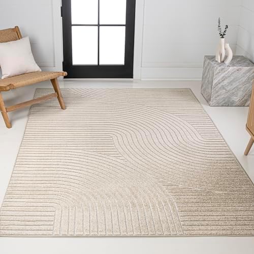 JONATHAN Y Hallie High-Low Curve Beige/Cream 8x10 Indoor/Outdoor Area Rug, Minimalist, Japandi, Geometric, Pet Friendly, for Patio, Backyard, Living Room, Bedroom, Office, Hose-Washable (SCN100D-8) - Image 4