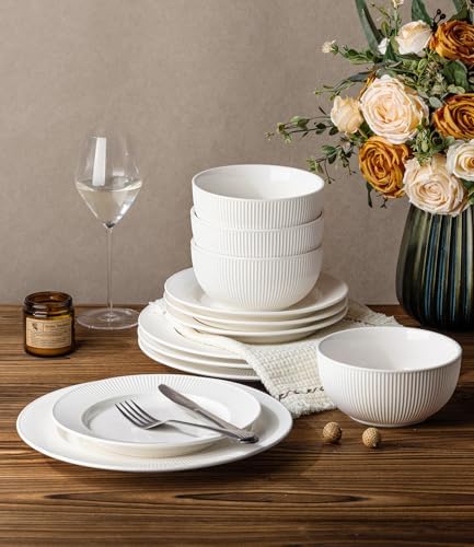 TheTerra Ceramic Dinnerware Set for 4, 12-Piece Plates and Bowls Set - Image 5