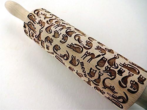 Embossing rolling pin Meow CATS. Wooden embossing rolling pin with cats. Wooden rolling pin for embossed cookies. Kitty