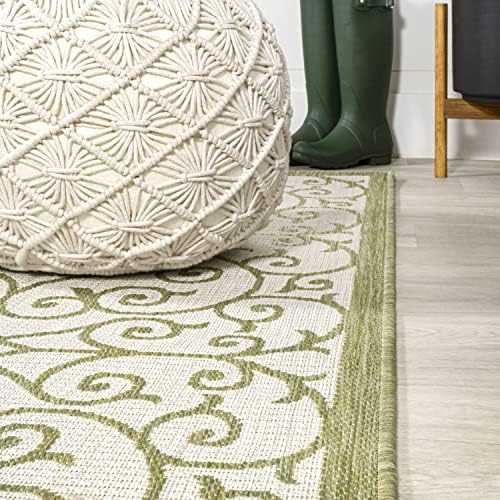 JONATHAN Y Vintage Filigree Indoor Outdoor Runner Rug 2X8 Green/Cream, Madrid Textured Weave for Backyard, Patio, Porch, Easy-Cleaning, High Traffic, Pet-Friendly, Non-Shedding (SMB107H-28) - Image 4