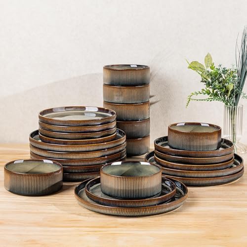 TheTerra Ceramic Dinnerware Set for 8, 24-Piece Plates and Bowls Set by TheTerra