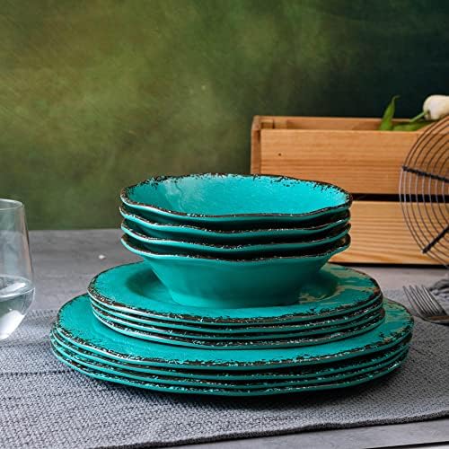 LEHAHA 12 Piece Vintage Melamine Dinnerware Sets, Farmhouse Plates and Bowl - Image 4