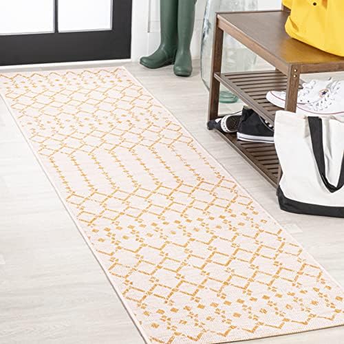 JONATHAN Y Moroccan Geometric Indoor Outdoor Runner Rug 2X10 Cream/Yellow, Ourika Textured Weave for Backyard, Patio, Porch, Easy-Cleaning, High Traffic, Pet-Friendly, Non-Shedding (SMB108J-210) by JONATHANY