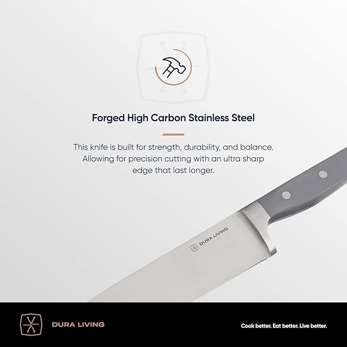 DURA LIVING 7-Inch Santoku Knife - Razor-Sharp High-Carbon Stainless Steel Blade, Forged Ergonomic Riveted Handle, Chef Knife for Chopping, Slicing & Dicing, Multipurpose Kitchen Knife, Home Chef